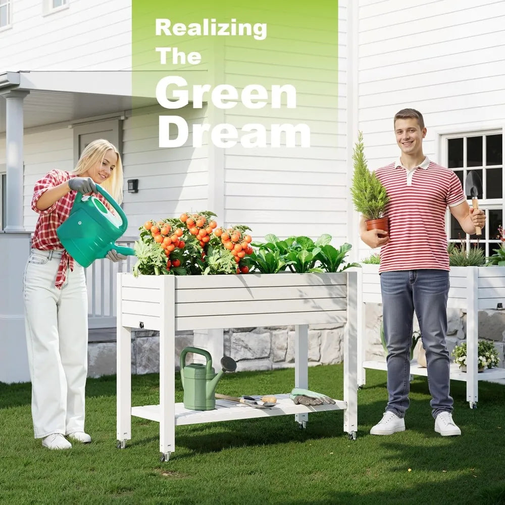 Jardinière surélevée avec roulettes – Bac à plantes en résine grand format pour terrasse, balcon ou jardin