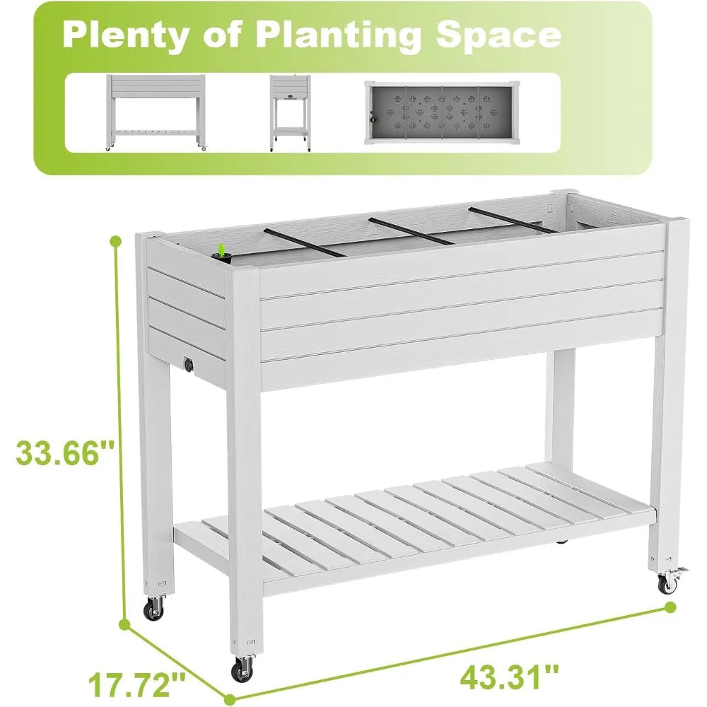 Jardinière surélevée avec roulettes – Bac à plantes en résine grand format pour terrasse, balcon ou jardin