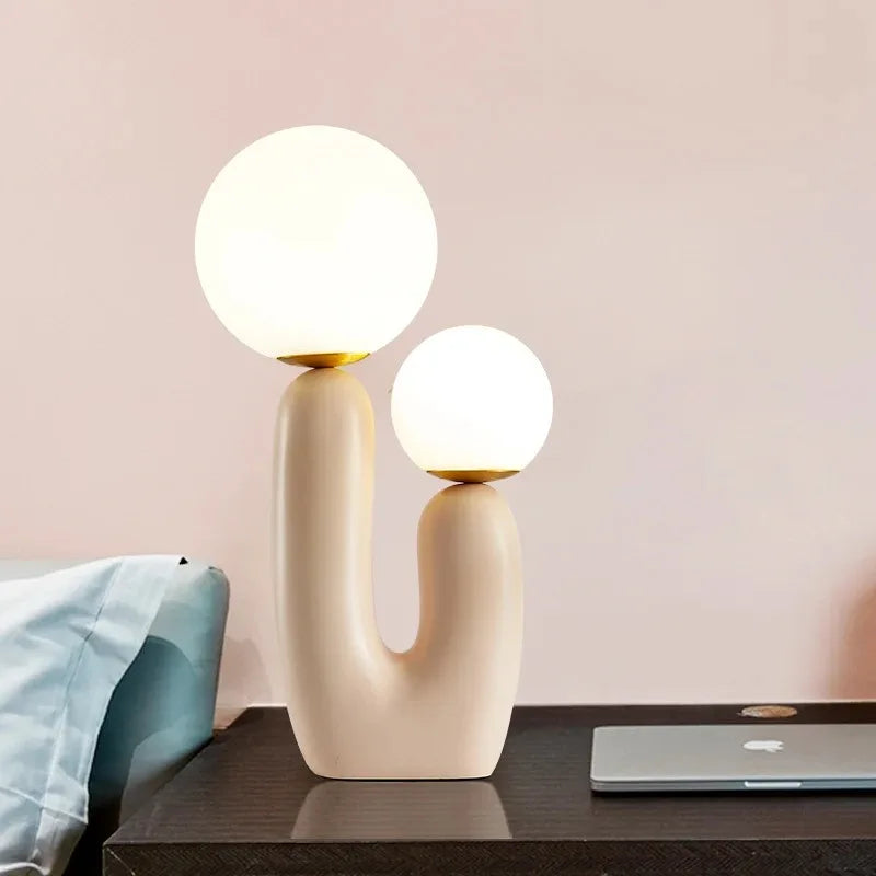 Lampe de Table Double Boule en Verre – Élégance Sculpturale et Lumière Douce