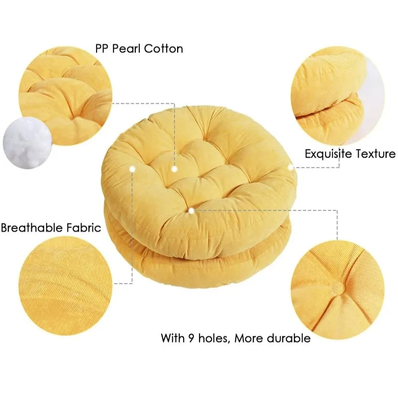 Grand Coussin de Sol Rond – Coussin Épais pour Méditation, Yoga et Assise Confortable