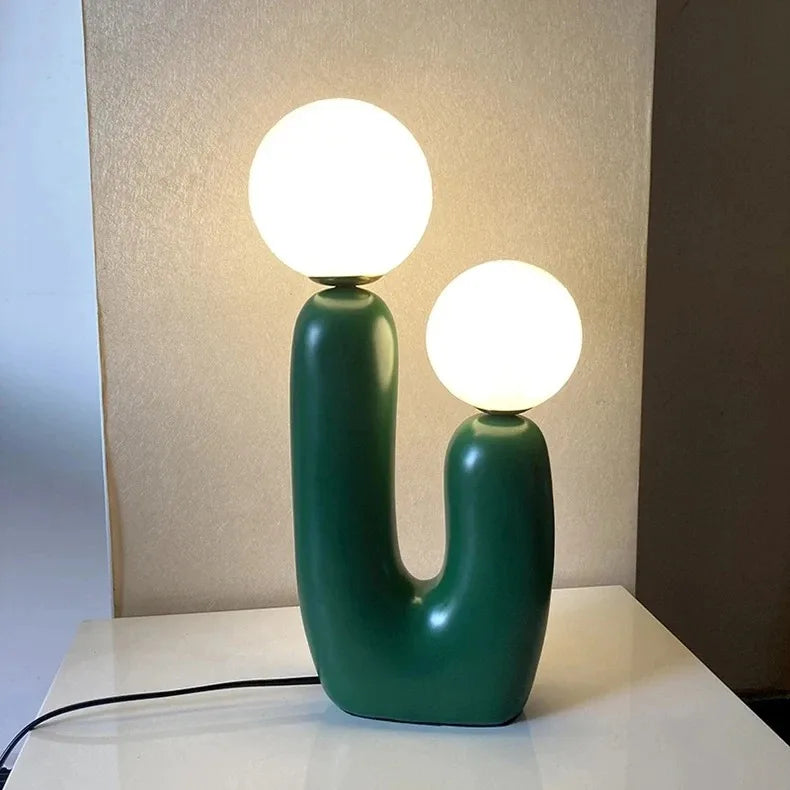 Lampe de Table Double Boule en Verre – Élégance Sculpturale et Lumière Douce