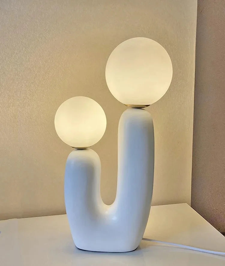 Lampe de Table Double Boule en Verre – Élégance Sculpturale et Lumière Douce