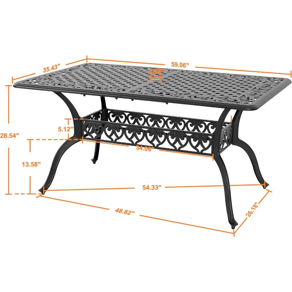 Table à Manger d’Extérieur 60” en Aluminium avec Trou pour Parasol