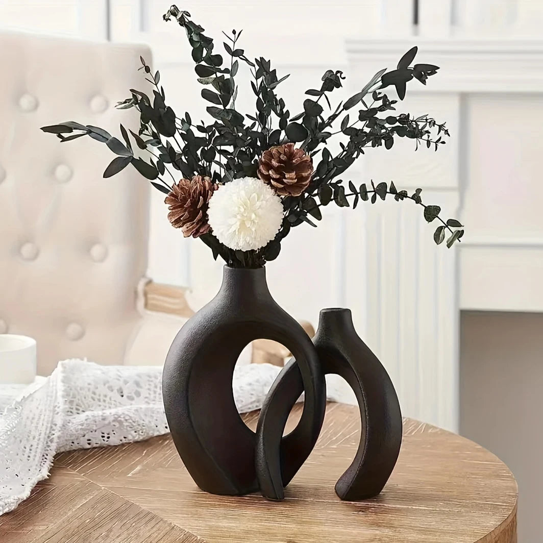 Lot de 2 Vases Creux en Céramique – Design Nordique et Esprit Bohème