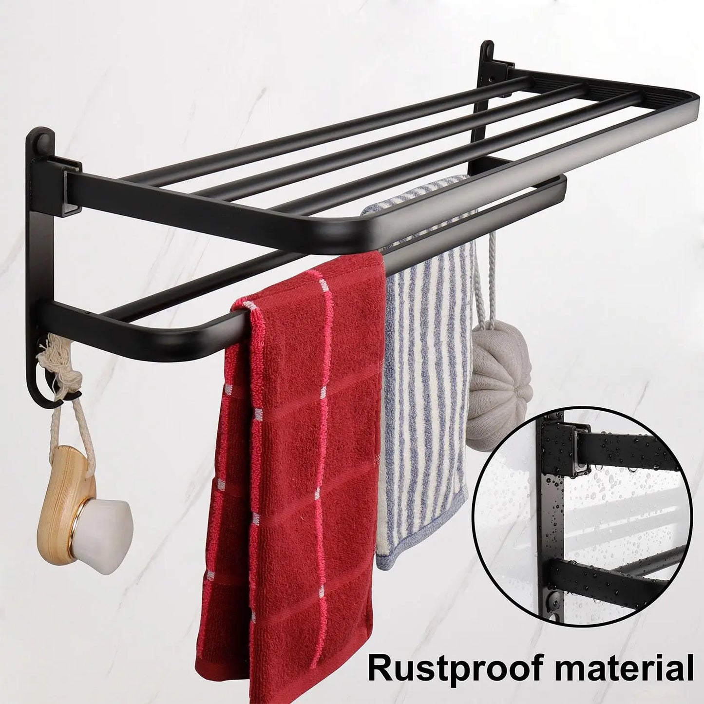 Porte-serviettes pliable avec crochets – design moderne et gain de place