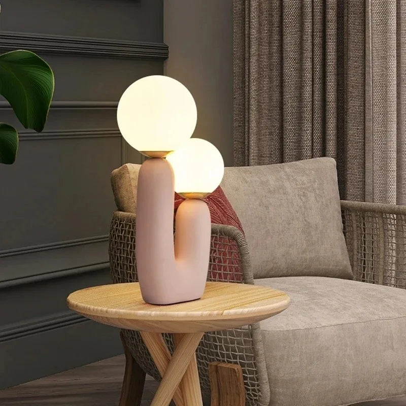 Lampe de Table Double Boule en Verre – Élégance Sculpturale et Lumière Douce