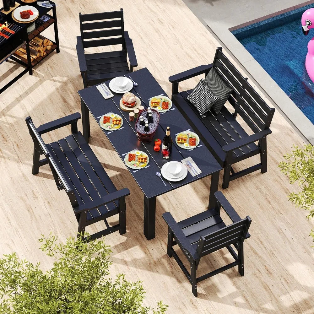 Banc d’extérieur moderne en HDPE – Banc de jardin résistant aux intempéries pour terrasse, parc, balcon ou jardin