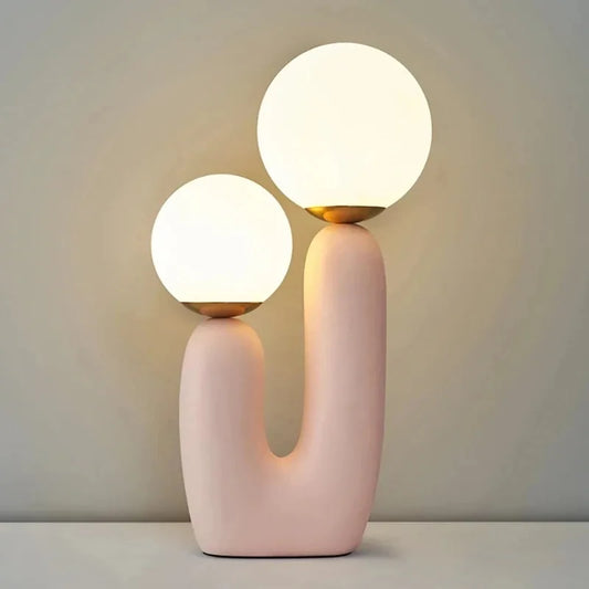 Lampe de Table Double Boule en Verre – Élégance Sculpturale et Lumière Douce