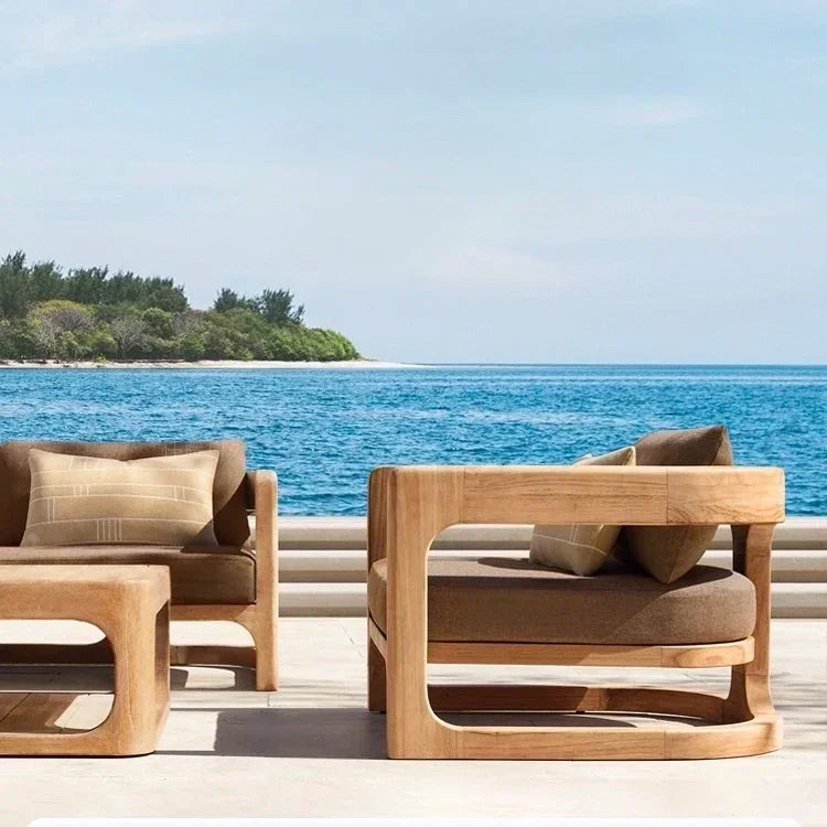 Canapé d’extérieur en teck – Mobilier de jardin nordique haut de gamme pour terrasse, balcon ou villa