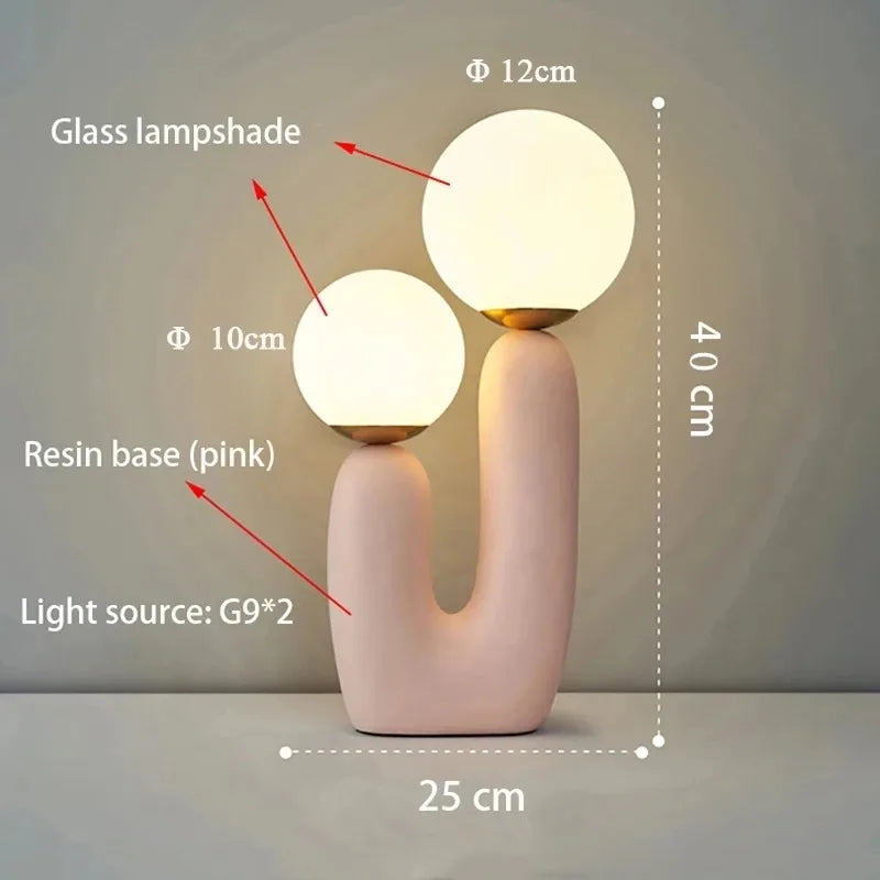 Lampe de Table Double Boule en Verre – Élégance Sculpturale et Lumière Douce