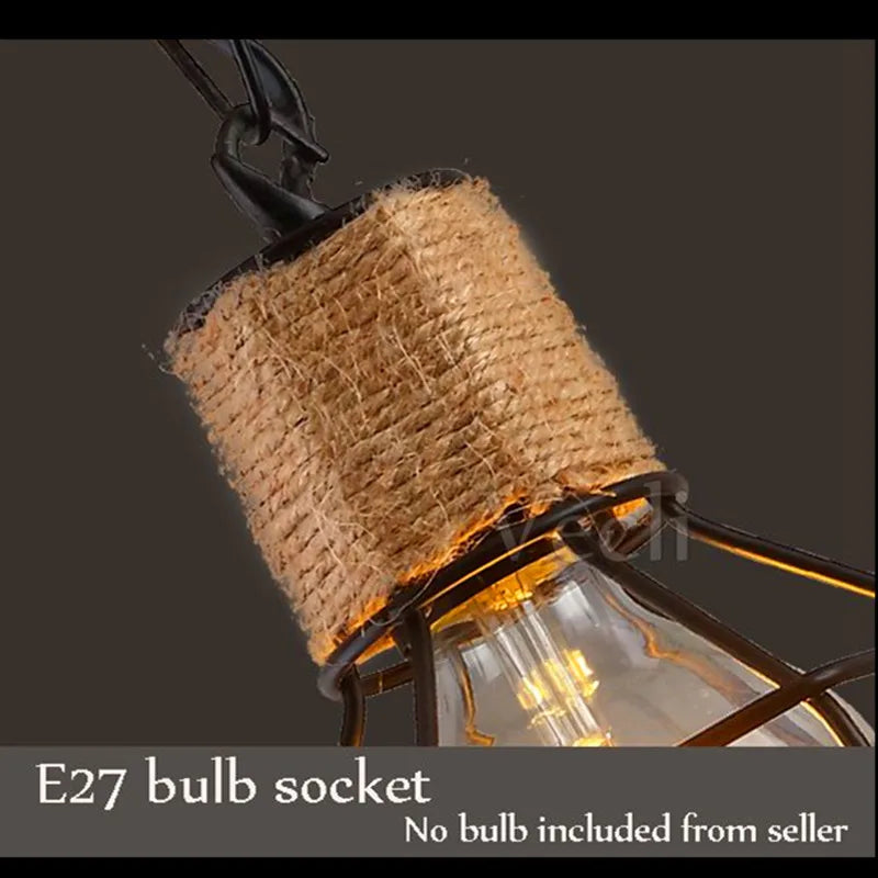 Suspension Vintage en Fer et Corde de Chanvre – Style Industriel Rétro