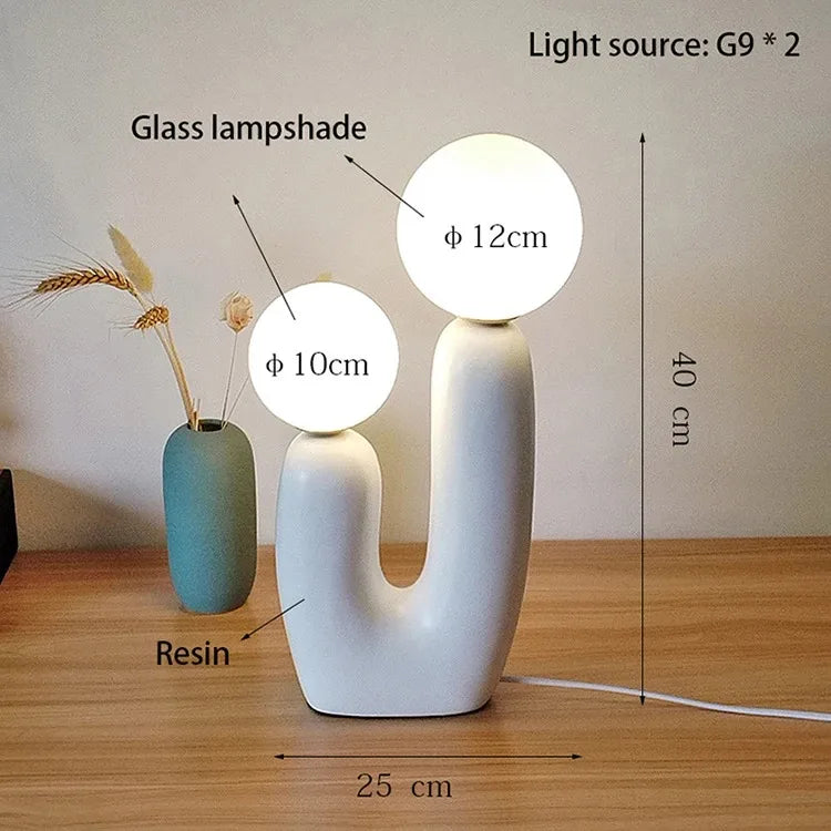 Lampe de Table Double Boule en Verre – Élégance Sculpturale et Lumière Douce