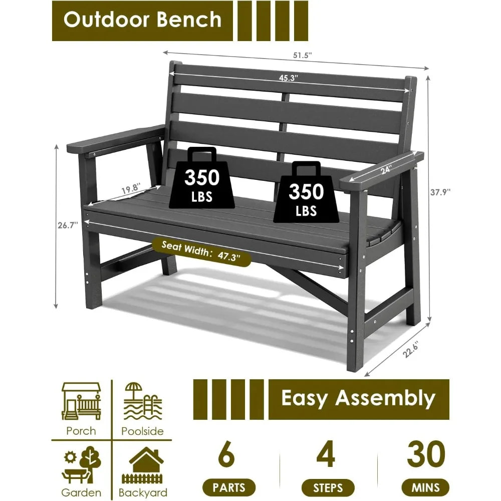 Banc d’extérieur moderne en HDPE – Banc de jardin résistant aux intempéries pour terrasse, parc, balcon ou jardin