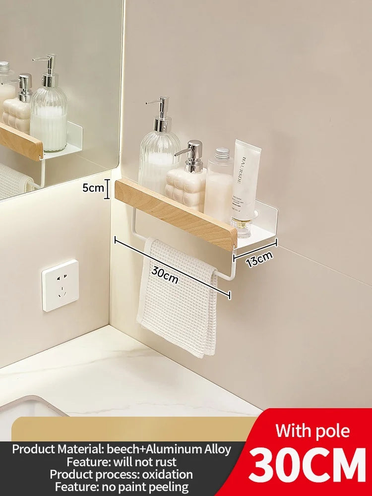 Étagère murale en bois – rangement élégant pour salle de bain, salon ou cuisine