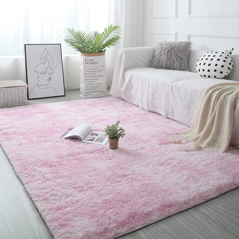 Tapis moelleux rose blanc