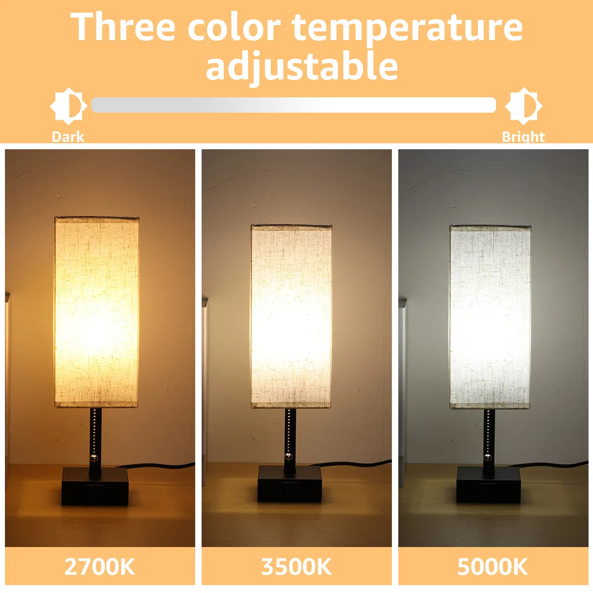 Lampe de Chevet Rétro en Bois avec Abat-Jour en Tissu – Éclairage d’Ambiance Dimmable USB