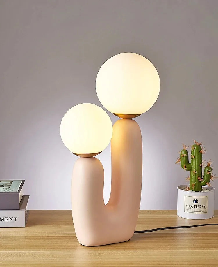 Lampe de Table Double Boule en Verre – Élégance Sculpturale et Lumière Douce