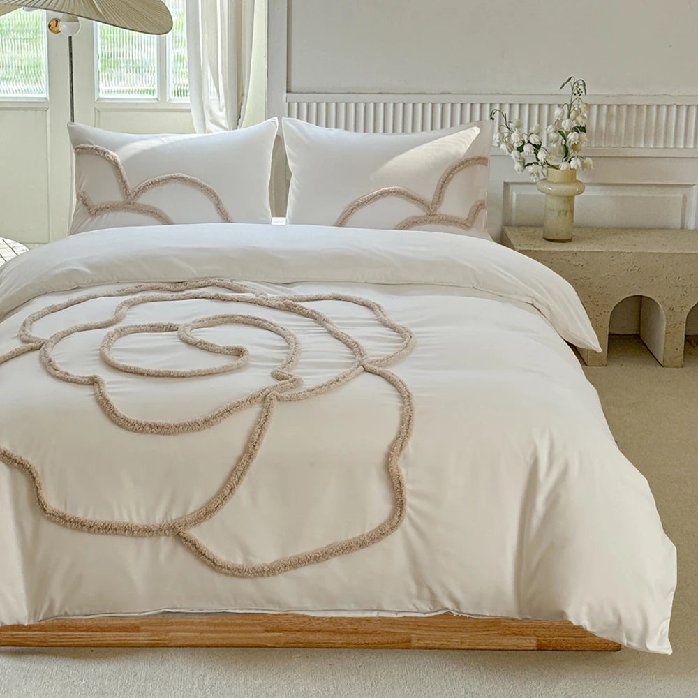 Parure de Lit Tuftée – Grand Motif Floral de  Style Japonais-Coréen