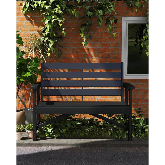 Banc d’extérieur moderne en HDPE – Banc de jardin résistant aux intempéries pour terrasse, parc, balcon ou jardin