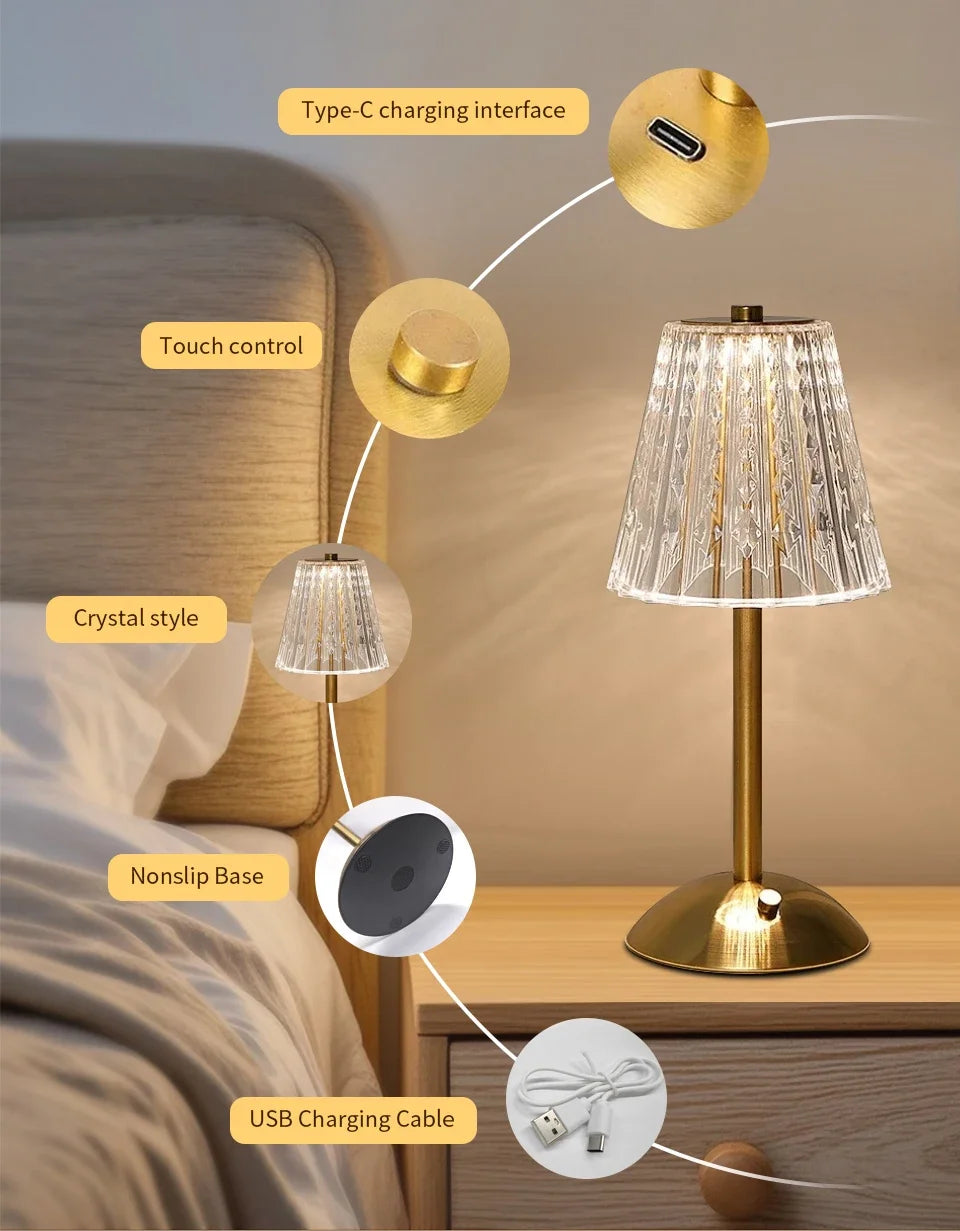 Lampe de Table Cristal LED Rechargeable