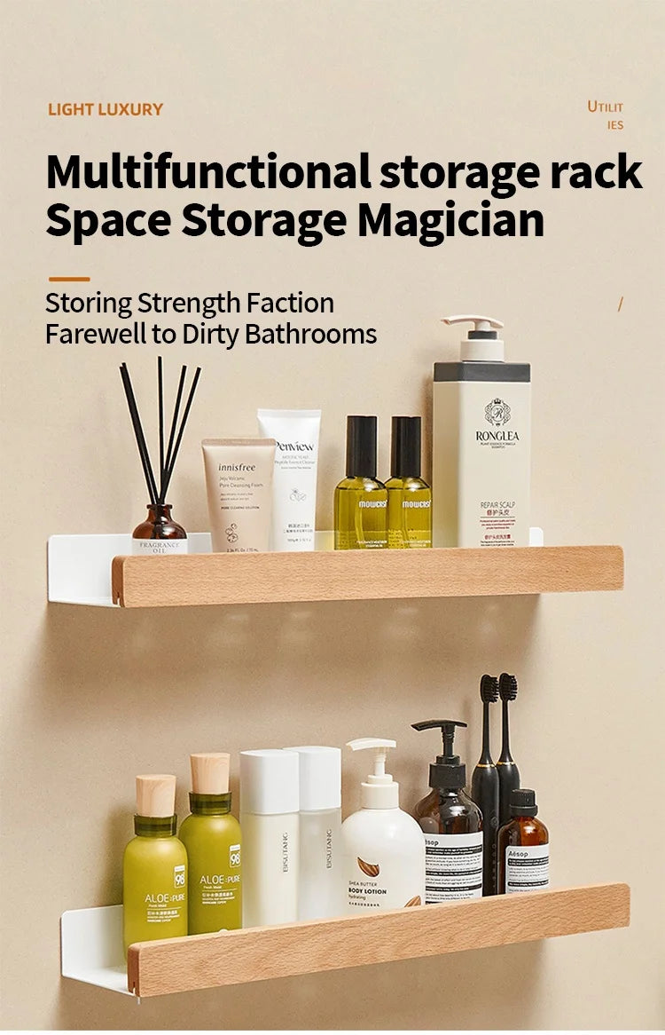 Étagère murale en bois – rangement élégant pour salle de bain, salon ou cuisine