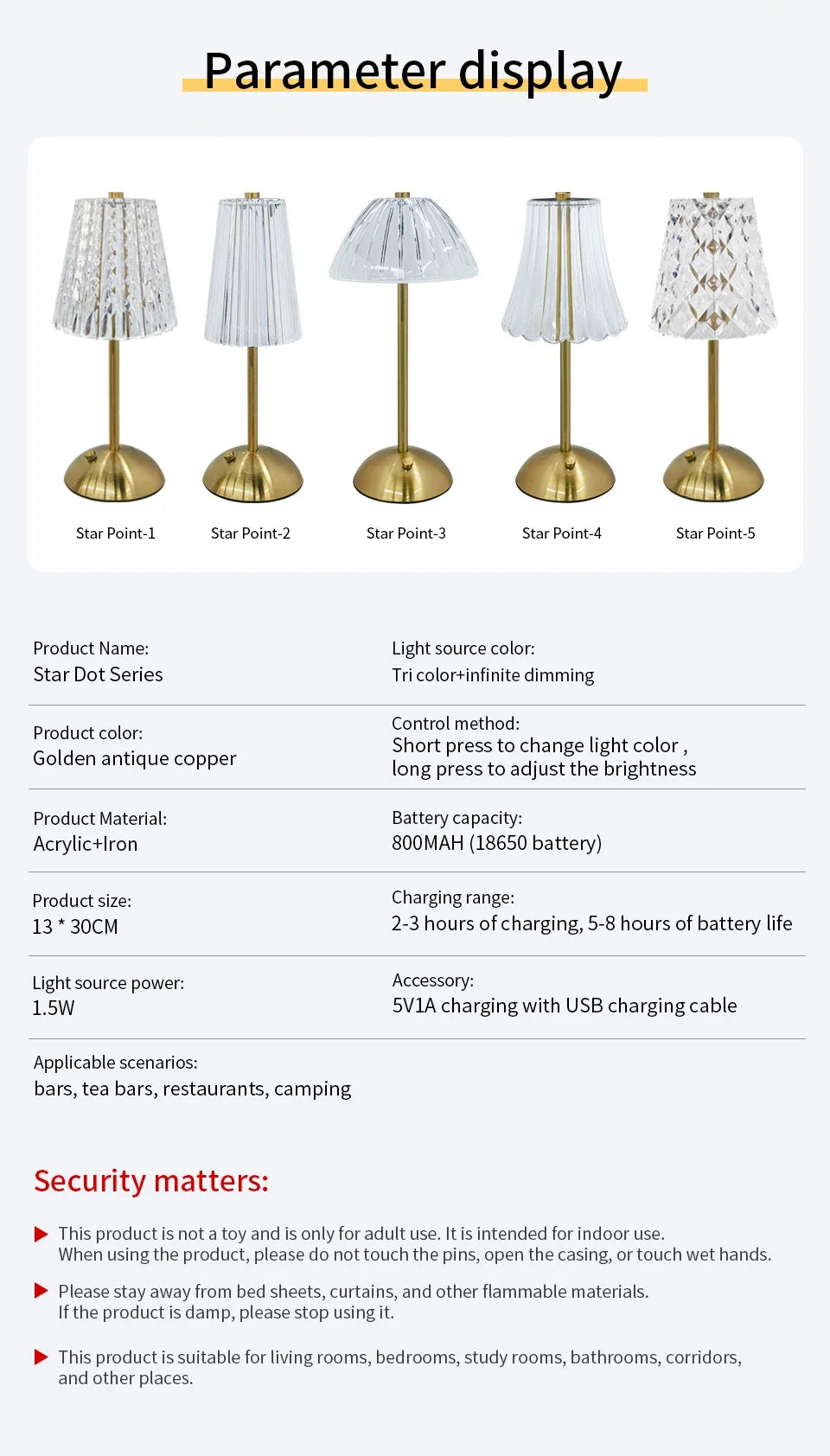Lampe de Table Cristal LED Rechargeable
