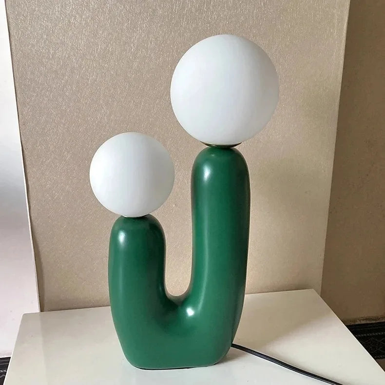 Lampe de Table Double Boule en Verre – Élégance Sculpturale et Lumière Douce