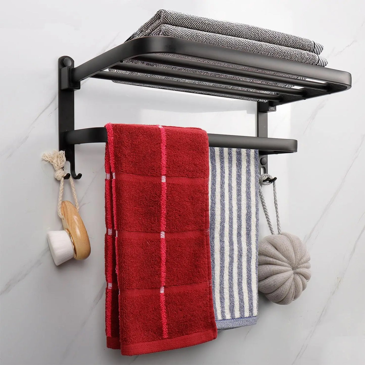 Porte-serviettes pliable avec crochets – design moderne et gain de place
