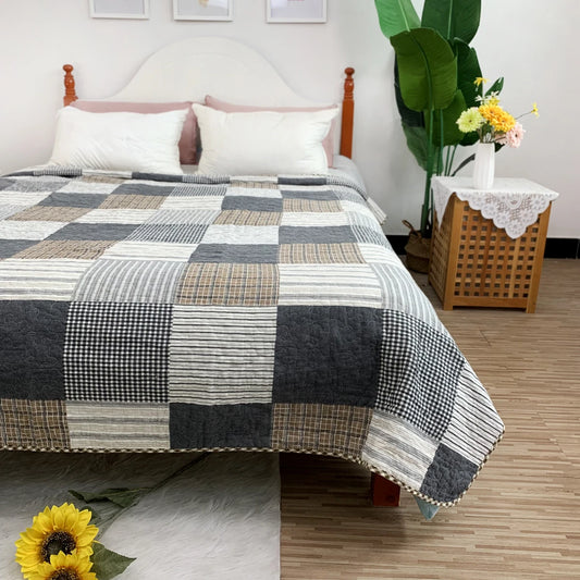 Couvre-Lit Matelassé en Coton – Style Pastoral Patchwork