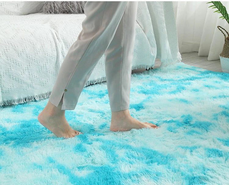 Tapis moelleux bleu nuancé