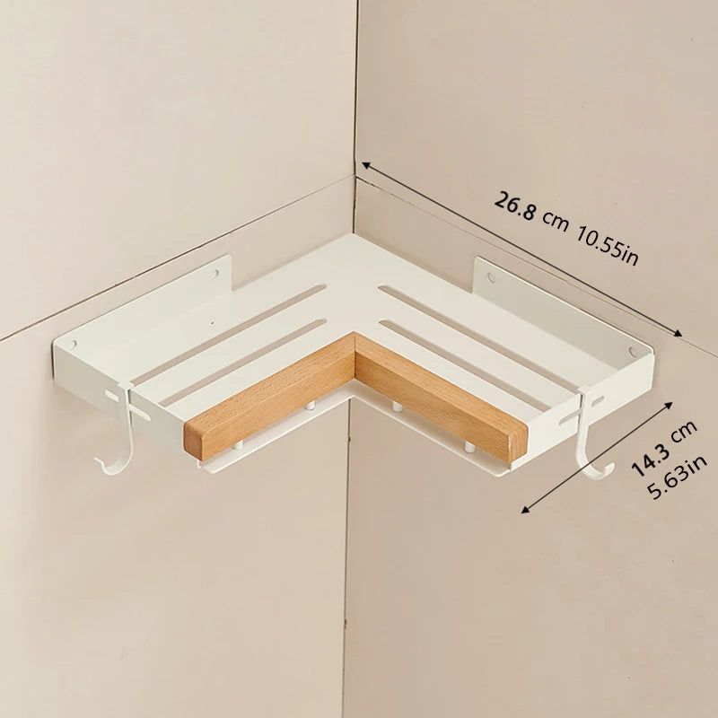 Étagère d’Angle de Salle de Bain TOLM – Aluminium et Bois, Finition Noire Élégante