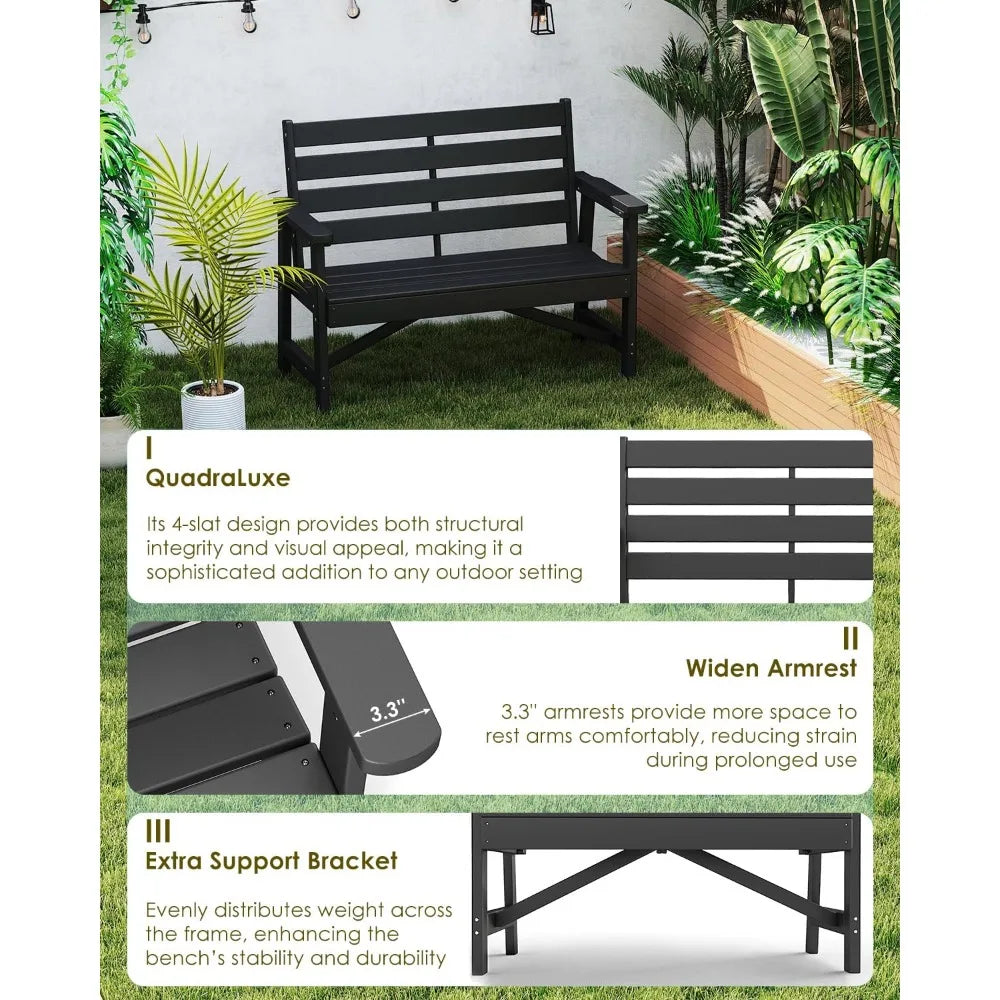 Banc d’extérieur moderne en HDPE – Banc de jardin résistant aux intempéries pour terrasse, parc, balcon ou jardin