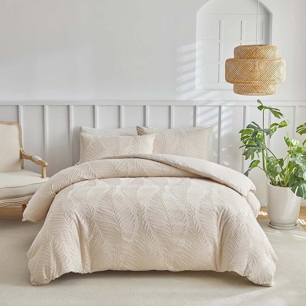 Parure de Lit 3 Pièces – Motif Feuillage Élégant