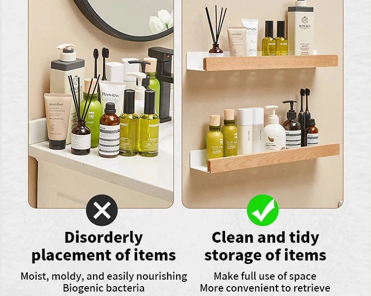 Étagère murale en bois – rangement élégant pour salle de bain, salon ou cuisine