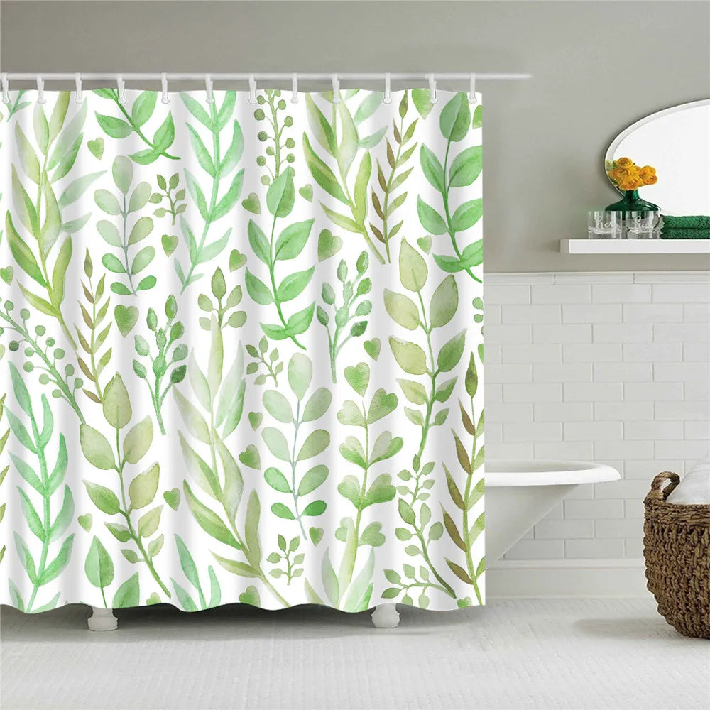 Rideau de Douche à Rayures Végétales – Étanche et Élégant